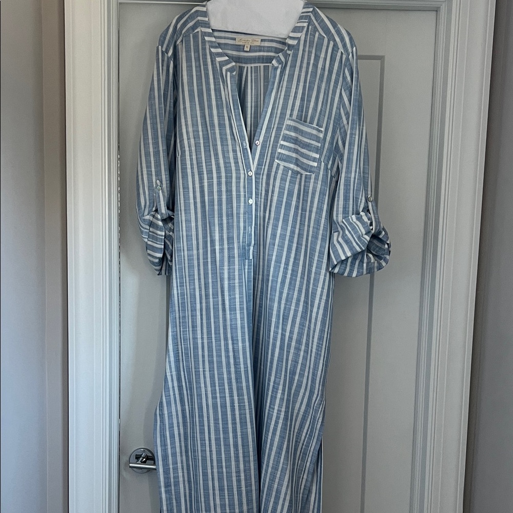 Light Blue Striped Women’s Shirt Dress